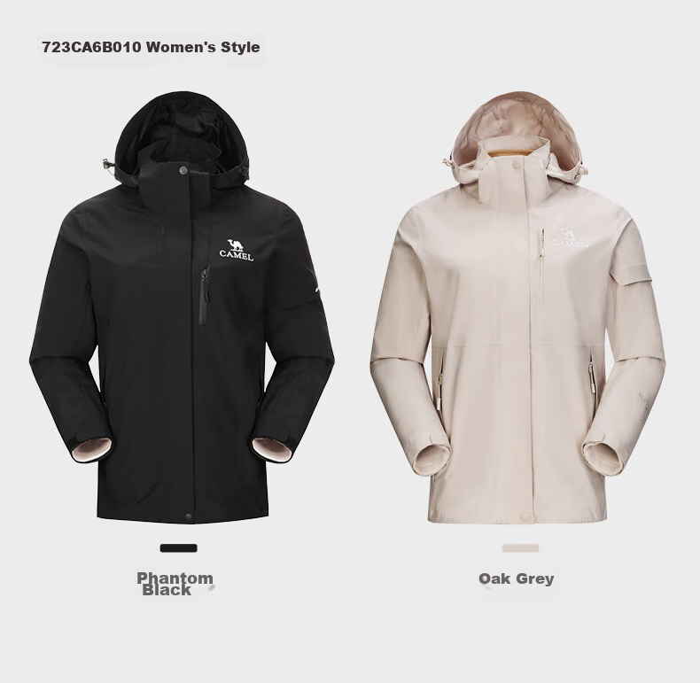 CAMEL Women's Three-Proof Windbreaker Jacket with Fleece Inner Layer, Warm Waterproof Windproof Coat 723CA6B010 S 11