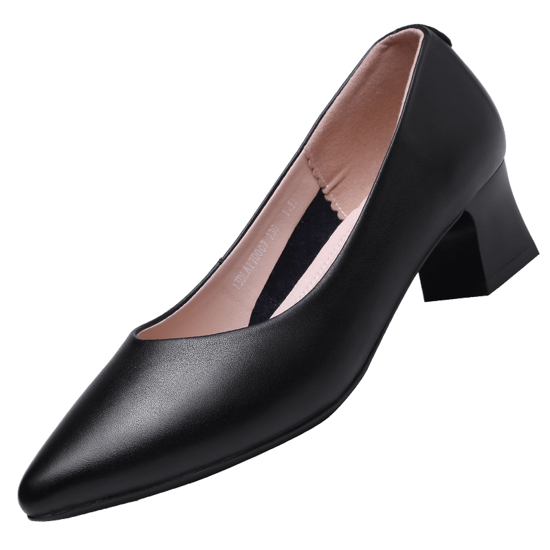 Qiangren Women's High Heels, Single Shoes, 5CM Thick Heel, Professional Business Shoes for Women, JDA170007, Black, Size 39