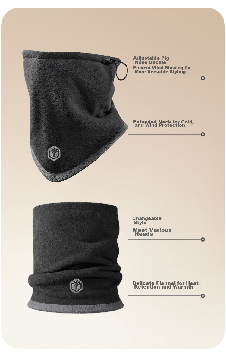 JD Original Neck Gaiter Cycling Double-Sided Lightweight Sports Neck Warmer for Men And Women, Windproof Dustproof Warm Face Mask Headband, Black And Gray Style 1