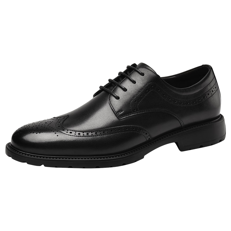 JD Original [Wanli Xing] Men's Father's Day Gift, Brogue Business Casual Formal Shoes, Leather Shoes, Wedding Shoes for Men, Black, Size 40