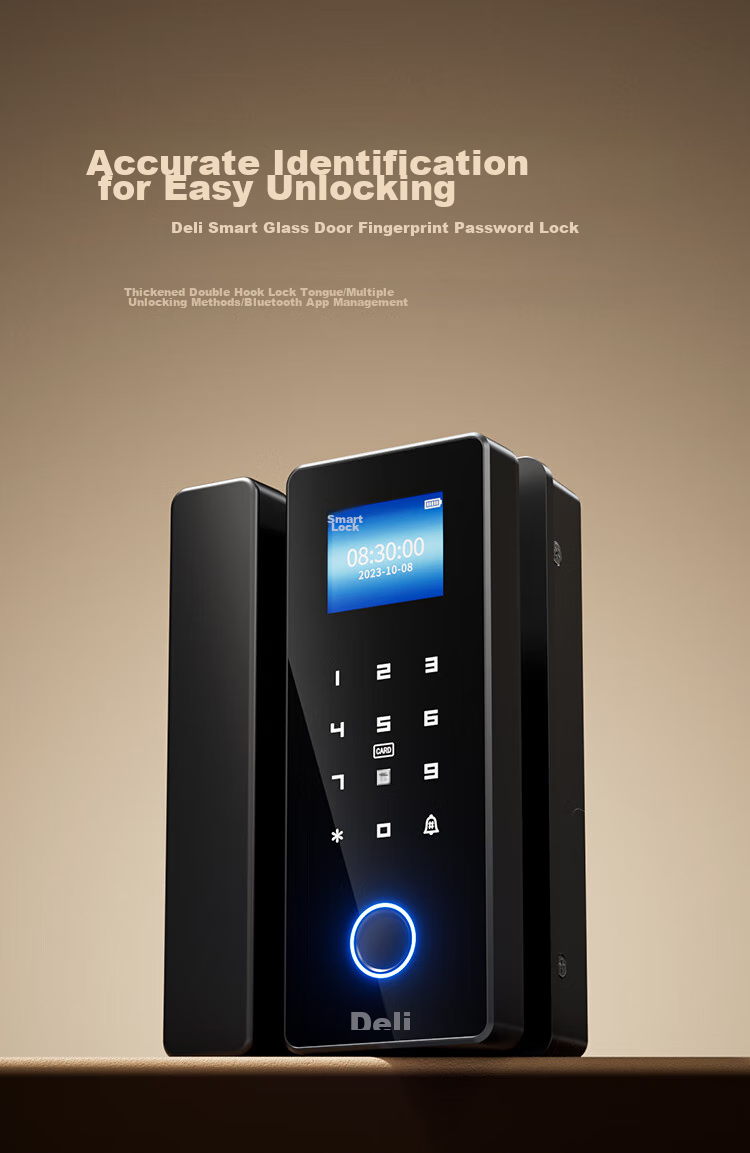 Deli Glass Door Lock, Smart Door Lock with Password, Office Fingerprint Lock, Intelligent Lock, Access Control Lock, Attendance Lock, Mini-Program Management AL100 (Frameless Glass Doors) 2