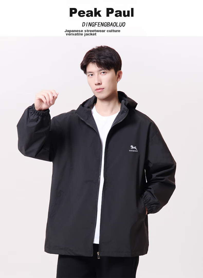 Dingfengbaoluo American-Style Windbreaker Jacket for Men, Spring 2023 New Year Outdoor Coat DFJK01 Black 3XL 1