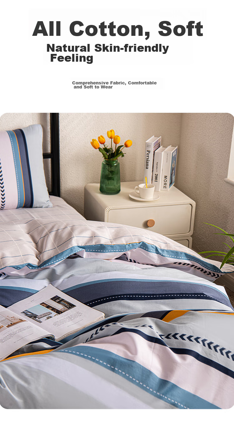 Dohia Home Textiles Student Dormitory Set of Six Pieces (All-Cotton Bedding Three-Piece Set + Quilt + Pillow Core + Mattress) Blanket 11