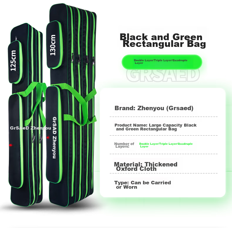 Grsaed Fishing Tackle Bag, Double-Layer Large Belly Bag, 130CM Thickened Large Capacity Waterproof Rod Bag, Fishing Sea Rod Lure Rod Bag, Black 18