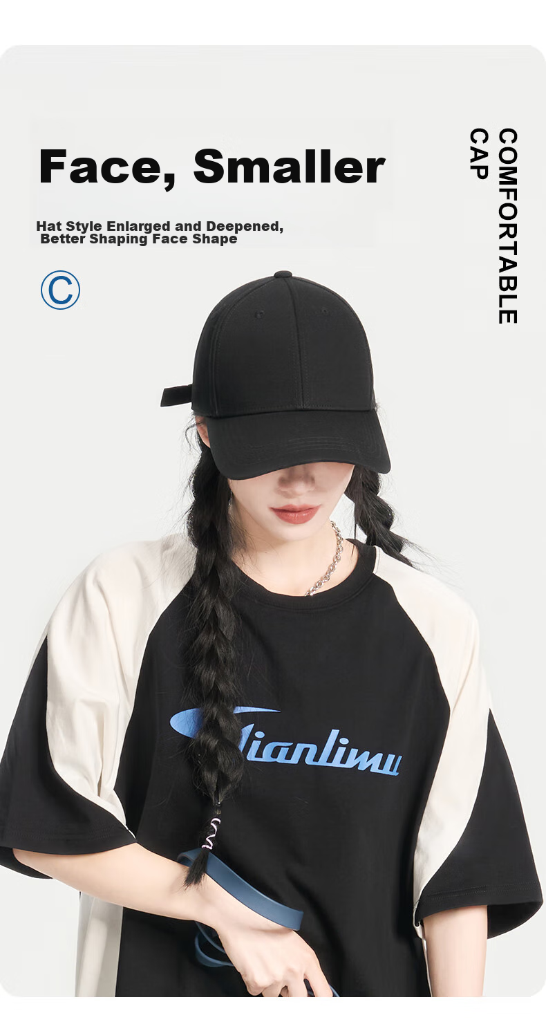 CACUSS Baseball Cap for Women, All-Season Large Head Circumference Hard Top Visor Cap, Sun Protection Hat, Couple Matching Versatile Face-Slimming Cap 3