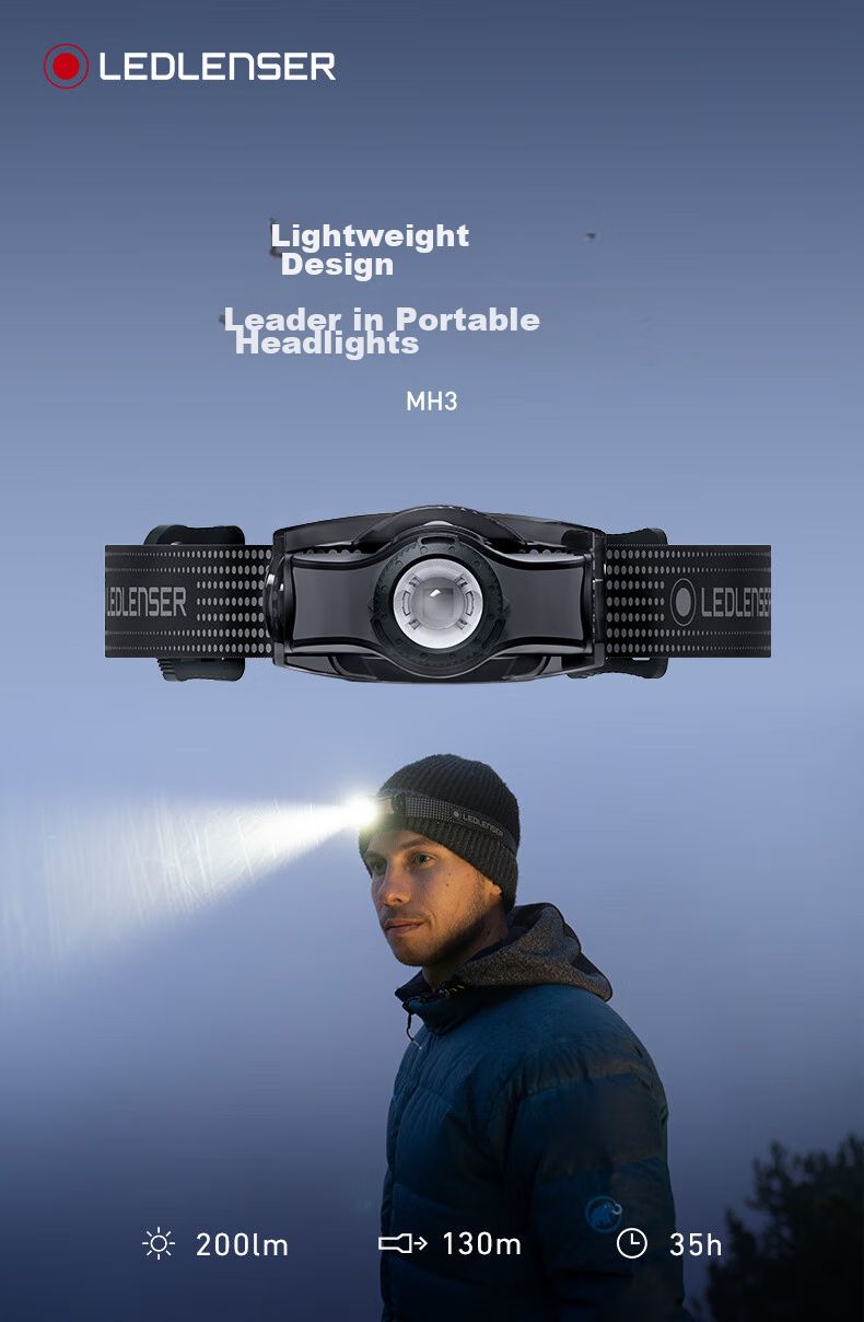 LED LENSER MH3 Long-Lasting High-Brightness Headlamp for Fishing, Off-Road Hiking, Mountain Climbing, Beach Combing with Replaceable Batteries 3