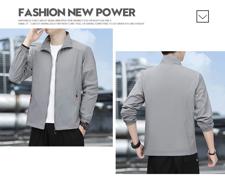 ROMON Men's Summer Ice Silk Cooling Sunscreen Jacket Outdoor Breathable UV Protection Coat 3031 Light Gray 4XL 8