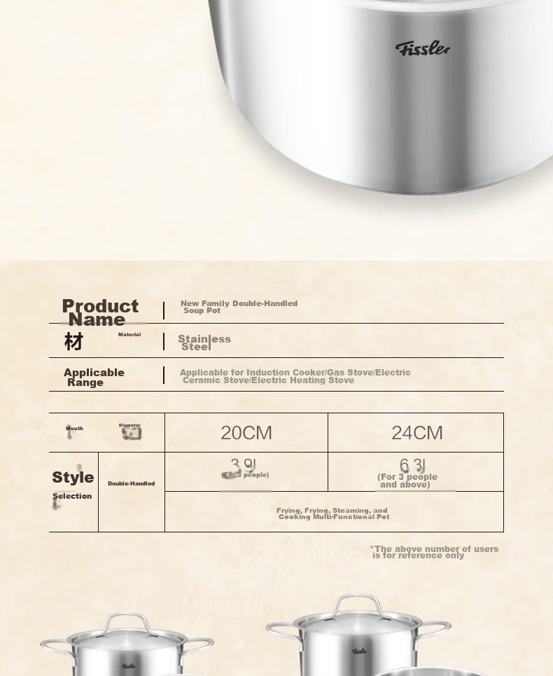 Feishile Series 24cm Steel Lid Double-Handle Soup Pot (With Drawer) Stainless Steel Double-Layer Steamer Pot 7