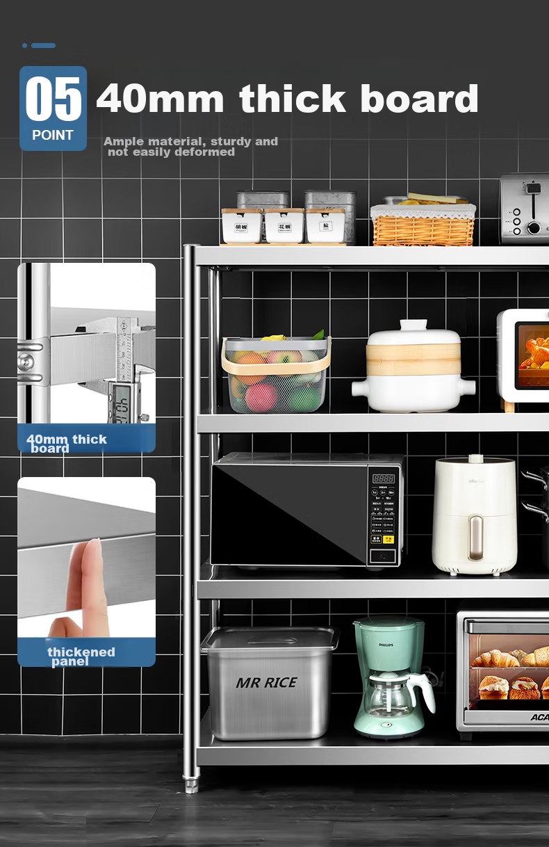 UOEN Stainless Steel Kitchen Multi-Functional Storage Rack, Multi-Layer Floor-Standing Household Cabinet, Microwave Oven Workbench Storage Shelf 13