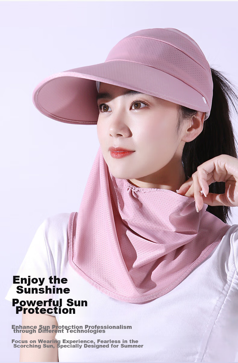 BIKEBROS Sun Protection Face Mask, Ice Silk Cool Neck Guard for Outdoor Driving Cycling Fishing Gear, Brim Style, Pink 3