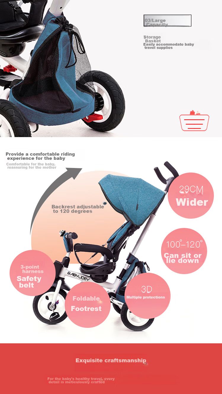 BABYJOEY Children's Tricycle, Foldable Baby Bike for Ages 1-5, Kids' Bicycle TT59, Princess Pink, Baby Gift 8