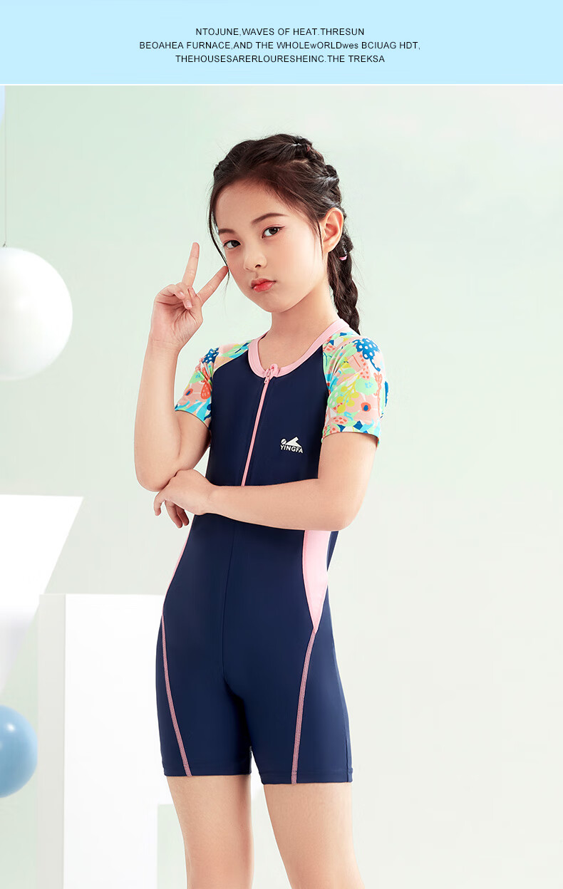YINGFA Children's Swimsuit, Girls' One-Piece Swimwear for Big, Medium And Small Kids, Comfortable Quick-Dry Short Sleeve Swimsuit with Boyshorts, Suitable for Students, Hot Springs, Surfing And Swimming 12