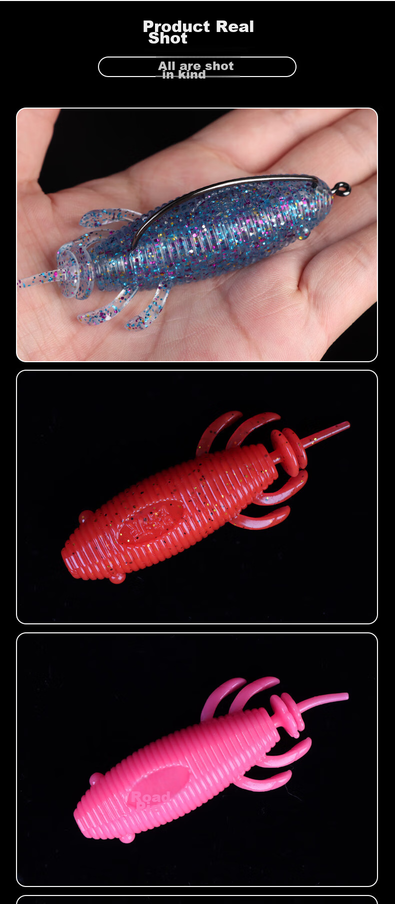 Xionghuo Lure Fishing Bait Soft Worm Artificial Bait Hook for Black Fish, Strong Bait Worm Bait Set, 6 Pieces Mixed Pack 8
