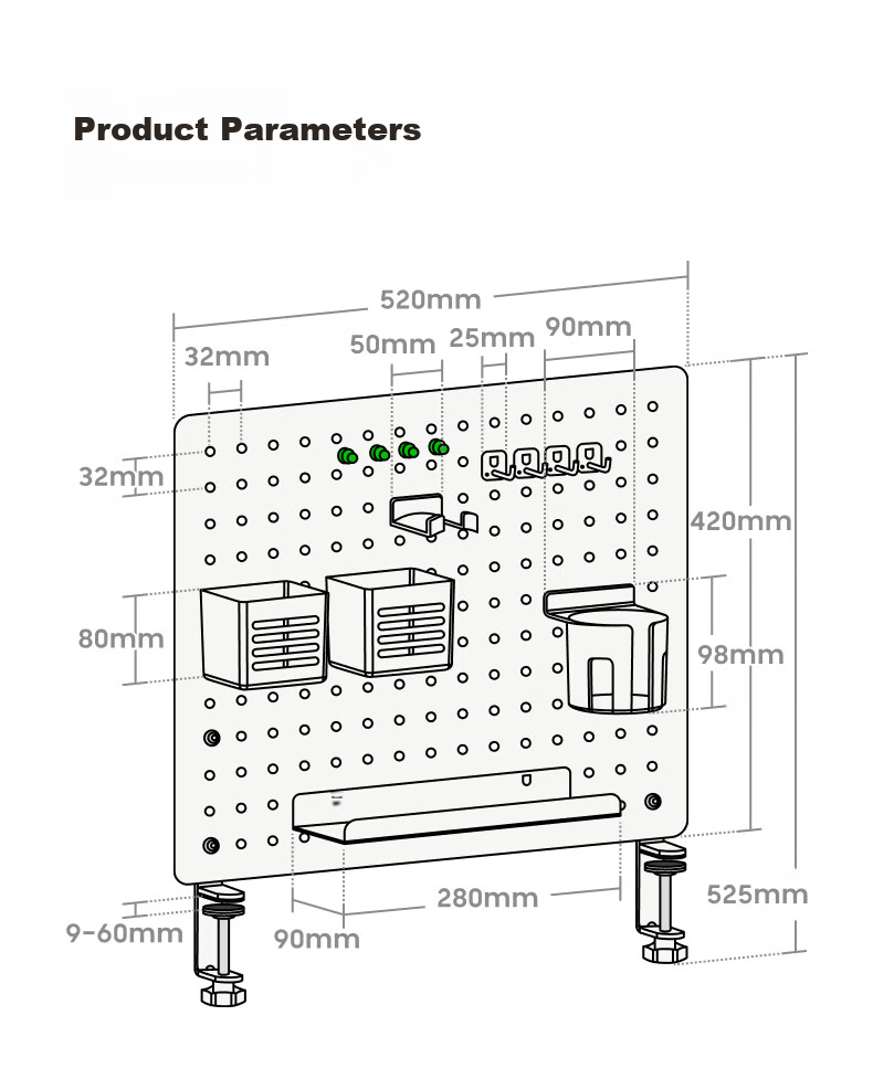 Brateck Pegboard Storage Rack, No Drilling Required, Desktop Clip-On, Can Be Mounted on Wall, Gaming Room Office Desk Creative Hooks Accessories 14