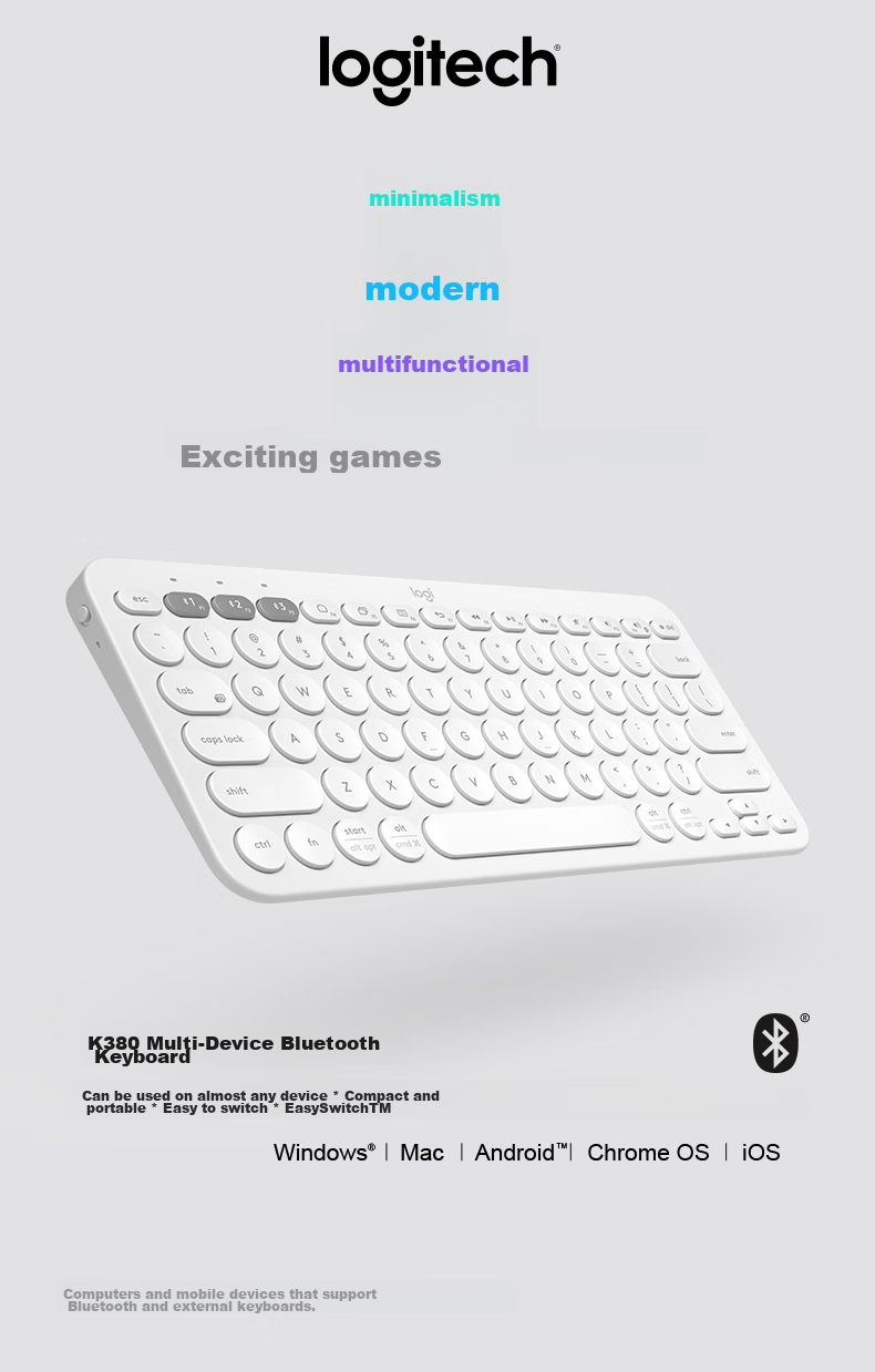 Logitech Stylish Series K390 Wireless Bluetooth Keyboard Ultra-thin Portable New Upgrade Blue 79 Keys 1