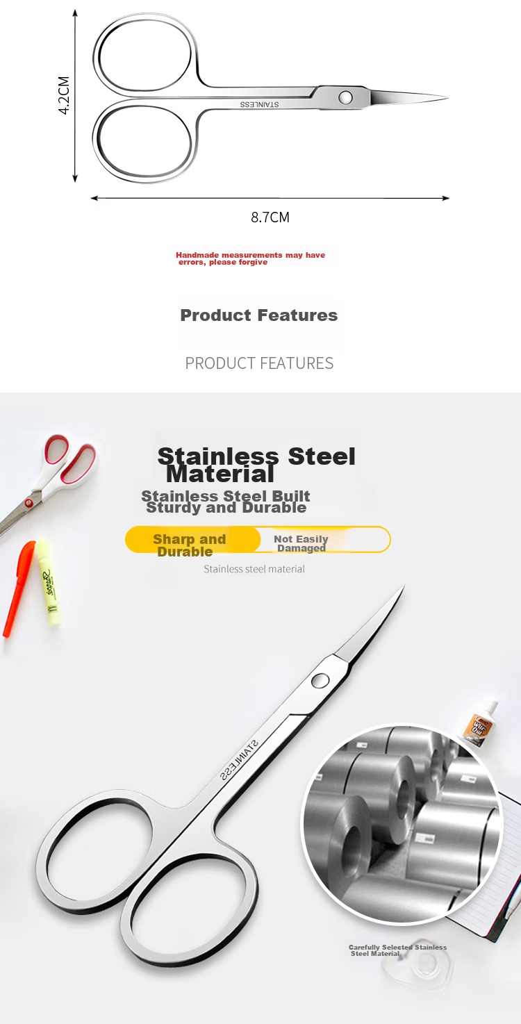 UPLUS Stainless Steel Eyebrow Trimmer, Small Scissors, Makeup Scissors, Curved Tip Eyebrow Trimmer, Beauty Scissors, Eyebrow Shaper 2