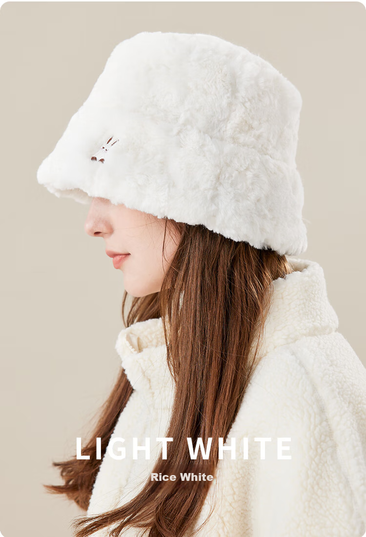 JIUMU Faux Rabbit Fur Warm Fisherman Hat, Autumn And Winter Face-Slimming Bucket Hat, Versatile Bucket Cap, Winter Hat, Windproof And Cold-Resistant Hat for Wome 10