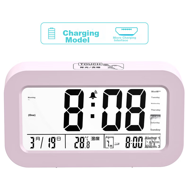 Compas Electronic Alarm Clock for Students, Wake-Up Helper, Digital Clock, Essential for School And College Seasons, 801 Rechargeable Pink New Year Gift for Students And Childre
