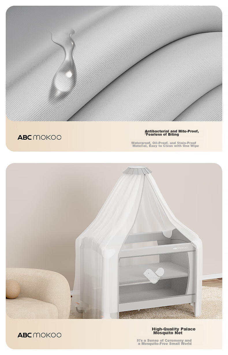 ABCMOKOO Sofa Folding Crib, Convertible to Large Bed, Multifunctional Newborn Portable Baby Bed - Morandi Green AIR Model 21