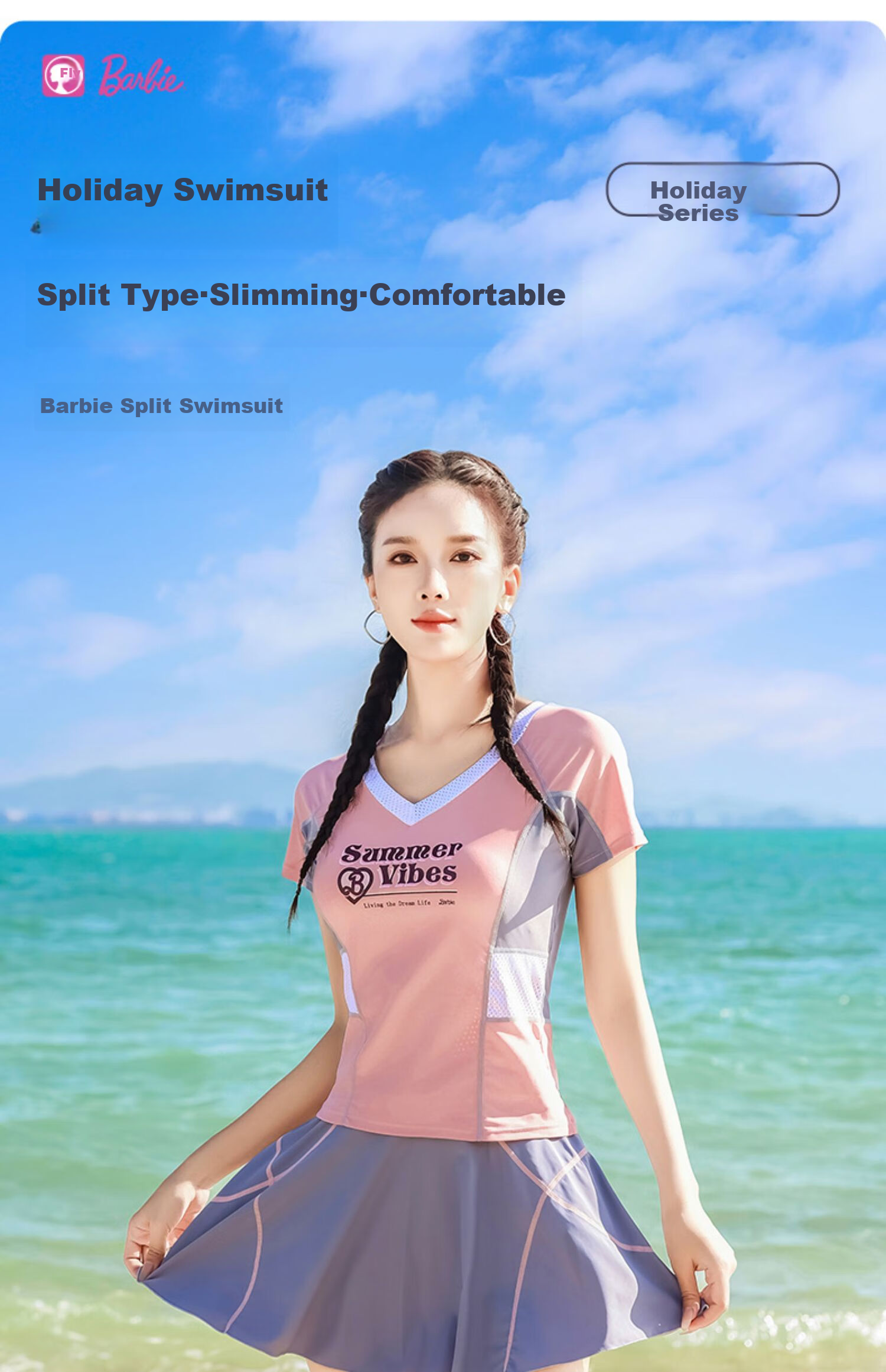 Barbie Conservative Two-Piece Swimsuit for Women, Slimming Skirt-Style Swimwear with Tummy Control, Student Sports Swimsuit for Hot Springs And Vacatio 2
