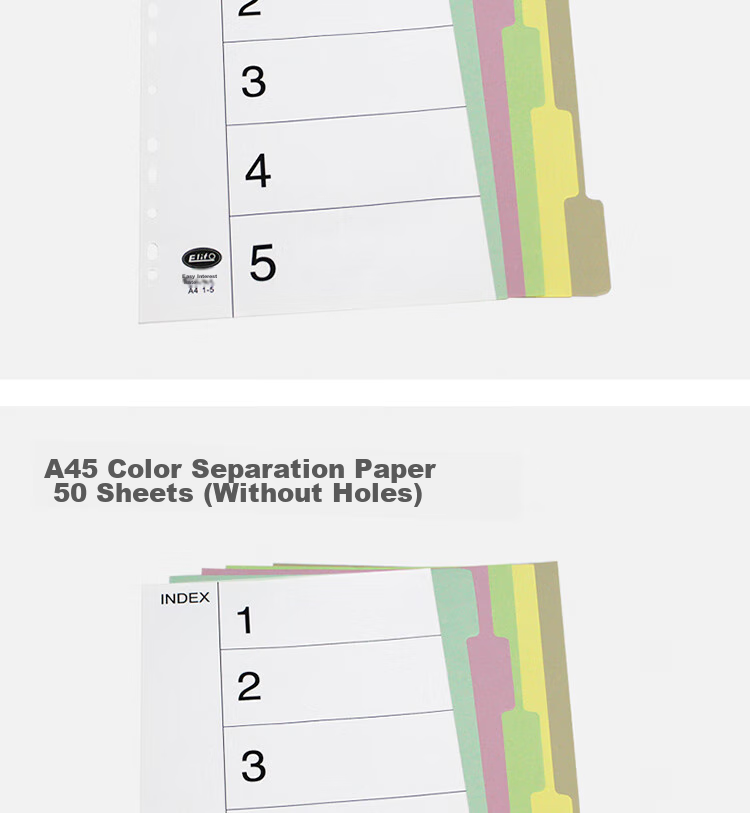 Elifo Page Separators, Index Dividers, Classification Paper, Loose-Leaf Paper for Indexes, Paper Plastic Digital English Three-Hole Binders [With Holes], 10 Colors, 50 Sheets Per Pack 7