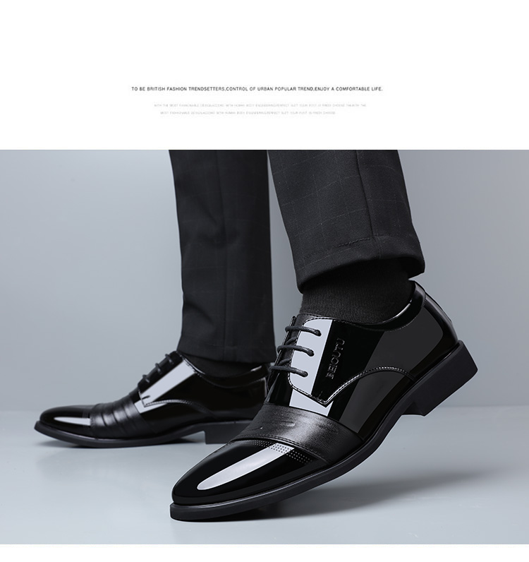 BEIOUTU Leather Shoes for Men, Business Formal Shoes, British Style Low-Cut Lace-Up Patent Leather Wedding Shoes, 2813 Black, Size 42 10