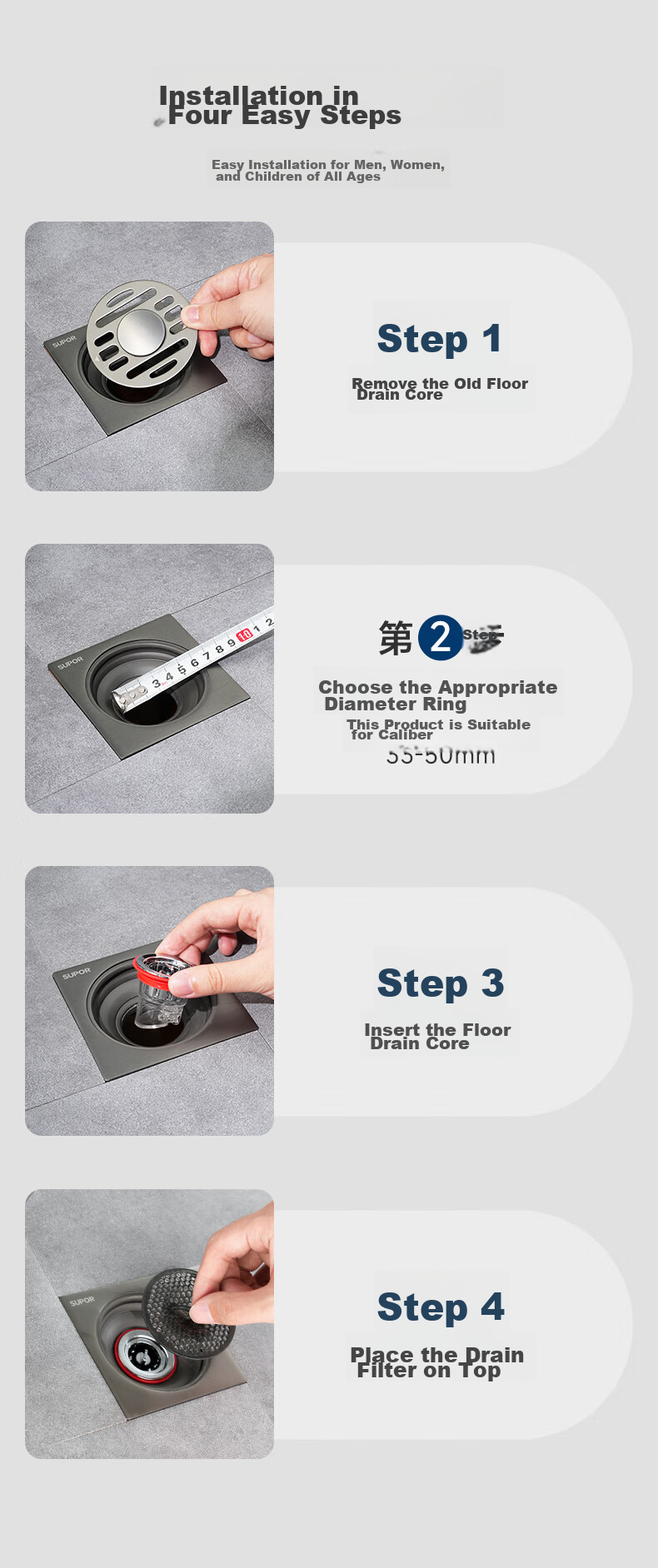 SUPOR Washing Machine Drain Pipe Three-Way Connector, Triple Drainage Pipe, Sewer Anti-Odor And Anti-Overflow Special S 10