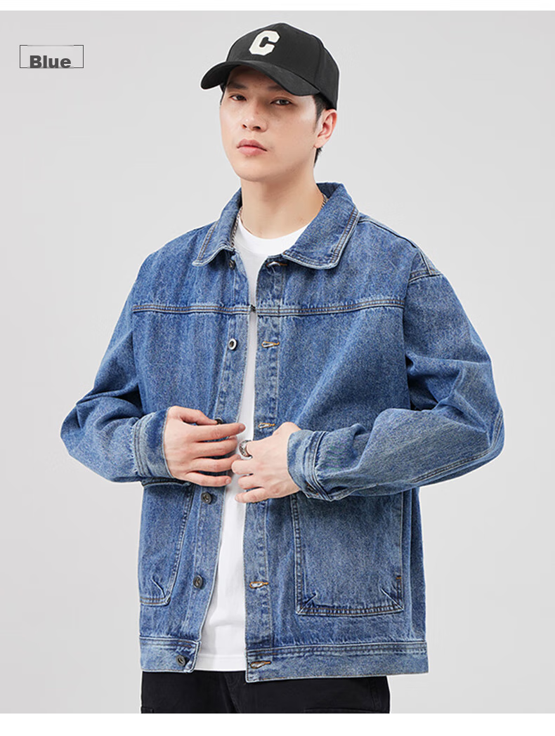 Jeanswest Men's Denim Jacket, 2026 Autumn Fashion Brand, Loose Casual Jacket, Versatile Trendy Coat, Dark Blue, 2XL 9