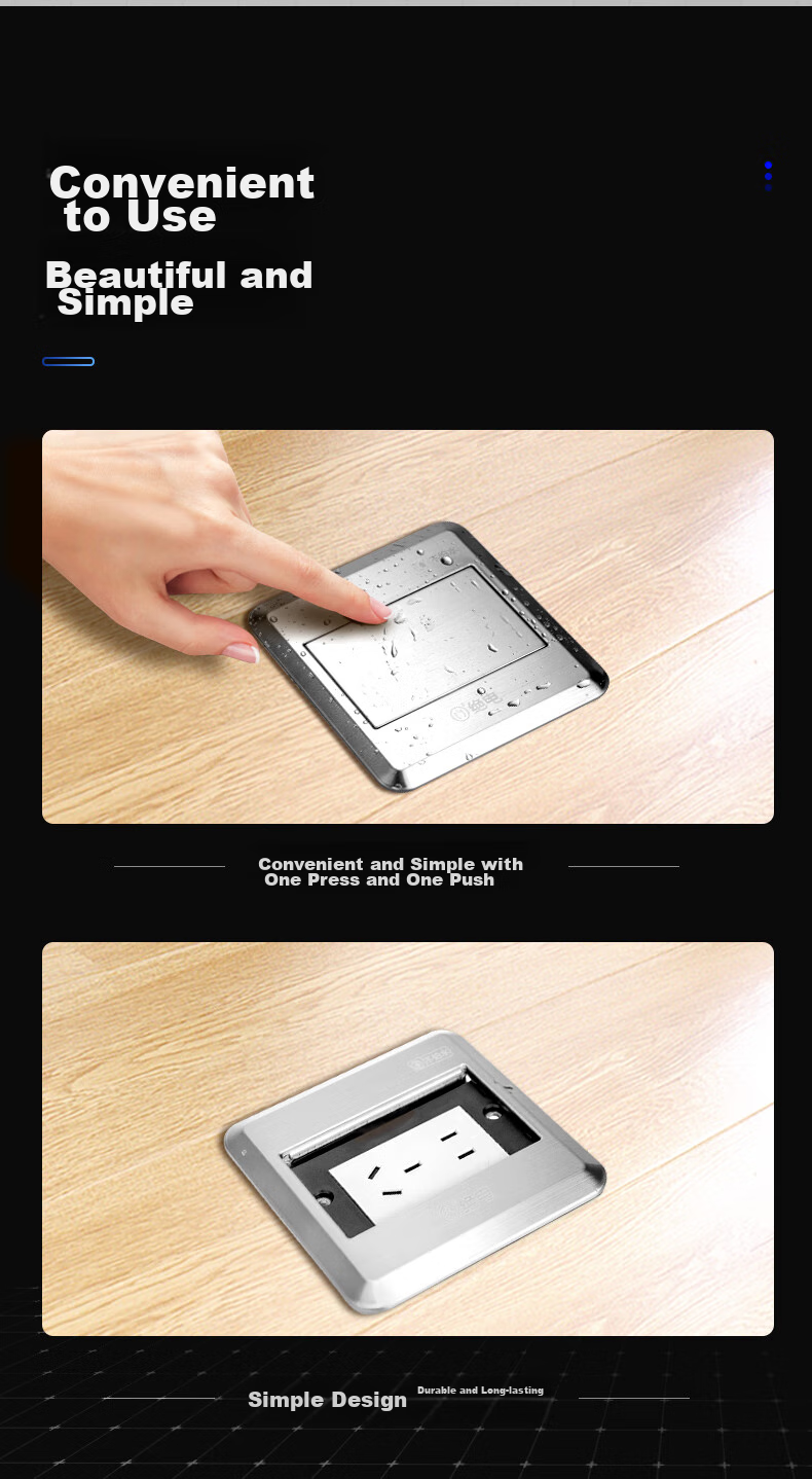 Juedian Waterproof Floor Socket, Concealed Switch Socket, Stainless Steel Panel Lift-Up Type 10A Five-Hole Floor Socket, Double Waterproofing inside And Outside, International IP68 Waterproof Certificatio 12