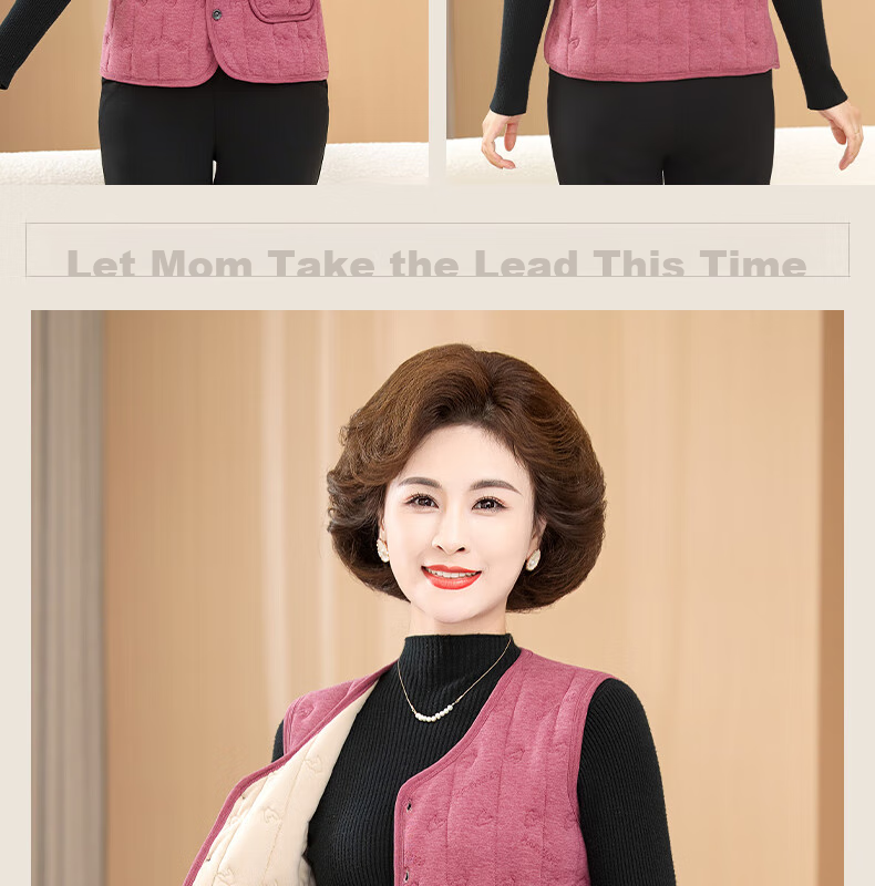 YUZHAOLIN Middle-Aged And Elderly Women's Vest, Grandma's Cardigan, Wool-Lined Thickened Vest, Mom's Warm Waistcoat, Cotton Jacket for Autumn And Winter 11