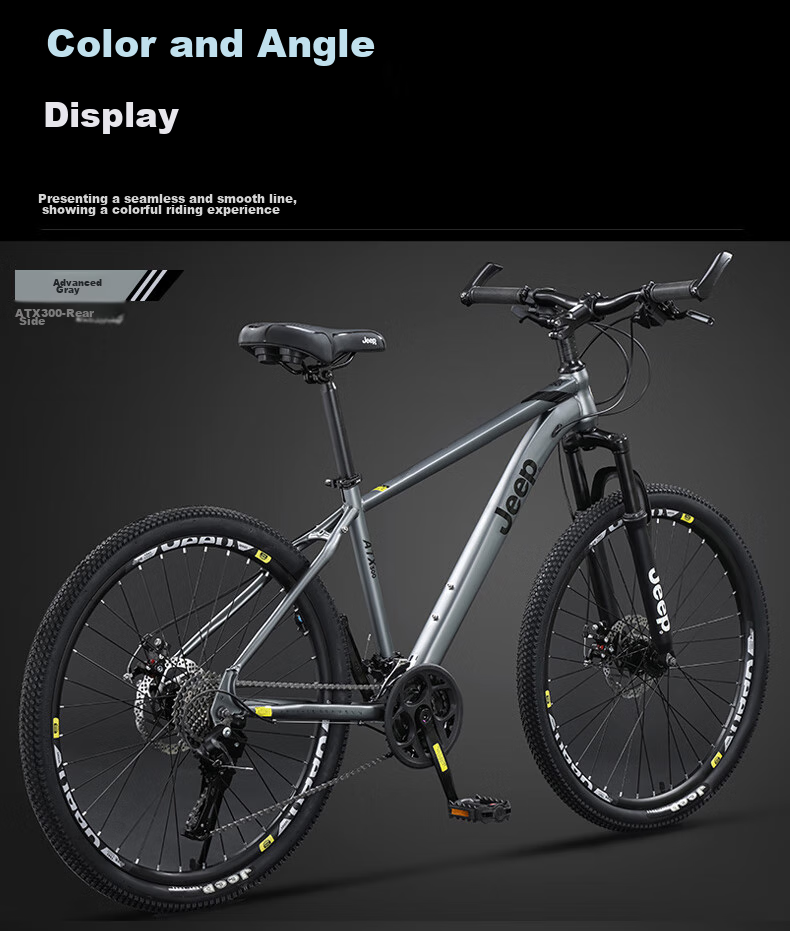 Jeep Mountain Bike with Gears And Disc Brakes, for Students And Teenagers, Commuter Use, Premium Gray, 26-Inch, 27-Speed 15