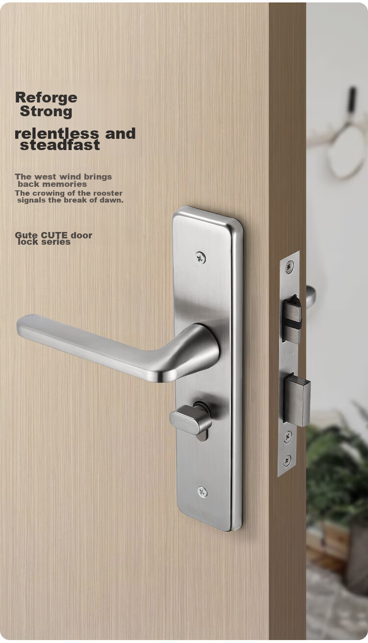 GUTE Door Lock, Interior Bedroom Wooden Door Lock, Room Door Handle, Stainless Steel Bathroom Door Lock, Brushed Color, Adjustable Door Lock 6