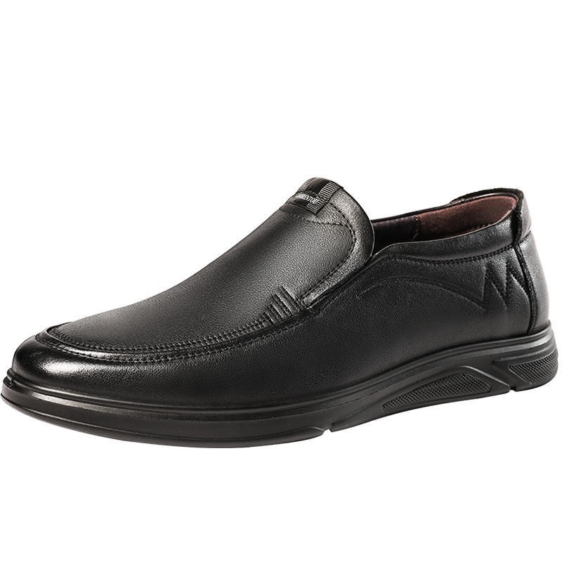 LAORENTOU Men's Leather Shoes, Business Casual Shoes, Top-Grain Cowhide Slip-On Loafers, Wear-Resistant Men's Shoes, LA12062, Black, Size 42