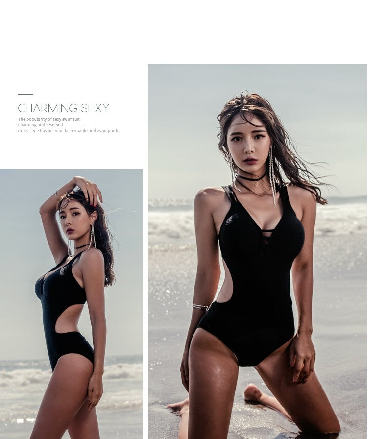 DK Swimsuit for Women, Sexy Small Chest One-Piece Bikini, Conservative Tummy-Covering Slimming Korean Hot Spring Swimwear, Black, L 5