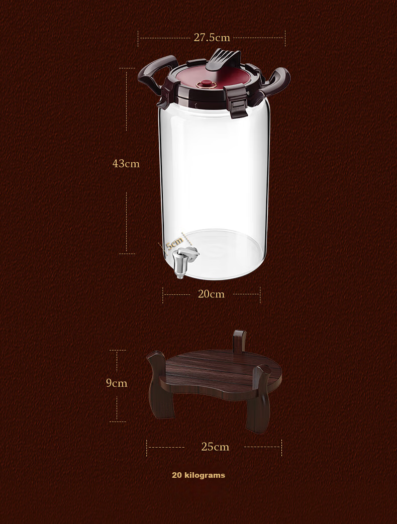 Juyuansu High-Quality Thick Heat-Resistant Glass Infusion Jar with Lid And Base, 10L Capacity 18