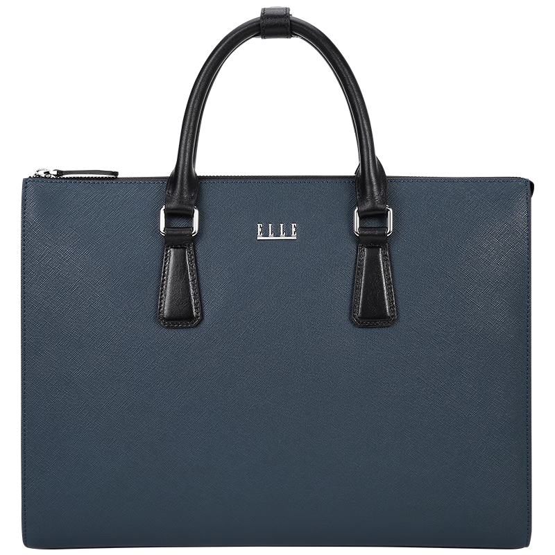 ELLE HOMME Men's Business Briefcase, Stylish Horizontal Leather Handbag with Large Capacity for Laptop, EA988200310, Blue