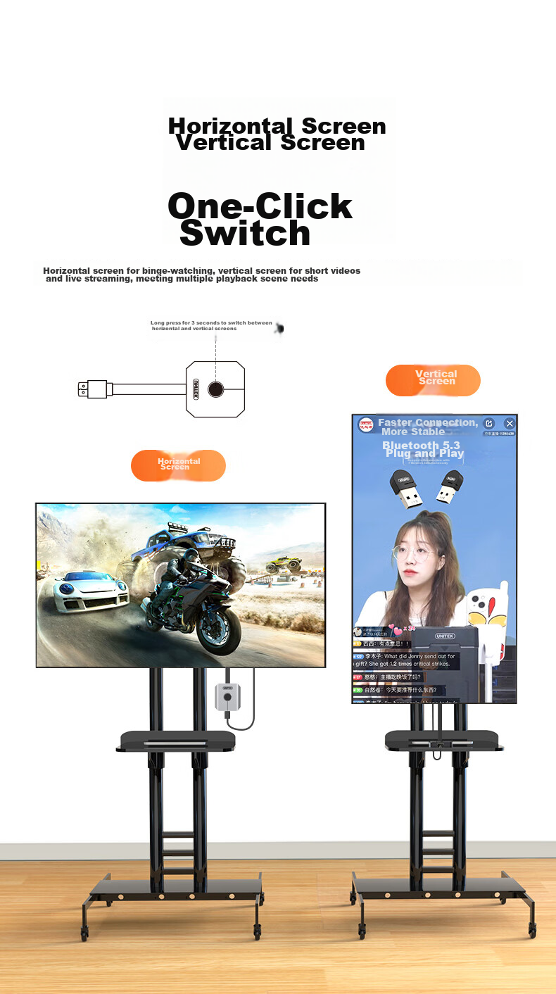 UNITEK Wireless Screen Mirroring Device, HD HDMI Universal 5G Transmission Audio And Video Synchronizer, Supports Apple Huawei Android Phones Direct Connection to Computer Monitor TV Projector 4