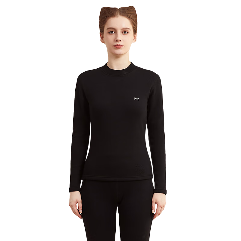 MiiOW Women's Thermal Underwear Set with Cashmere Fleece, Mid-Neck Autumn Top and Bottoms with Knee Protection, Winter Thickened
