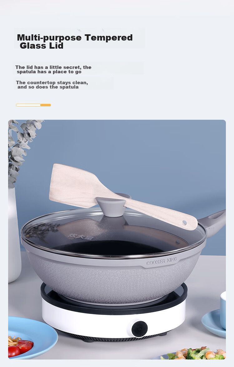 COOKER KING Wok, Easy-To Flat Bottom Non-Stick Pan, Stir-Fry And Frying Pan, 32cm, Compatible with Induction Cookers, Meishang BP50816 7