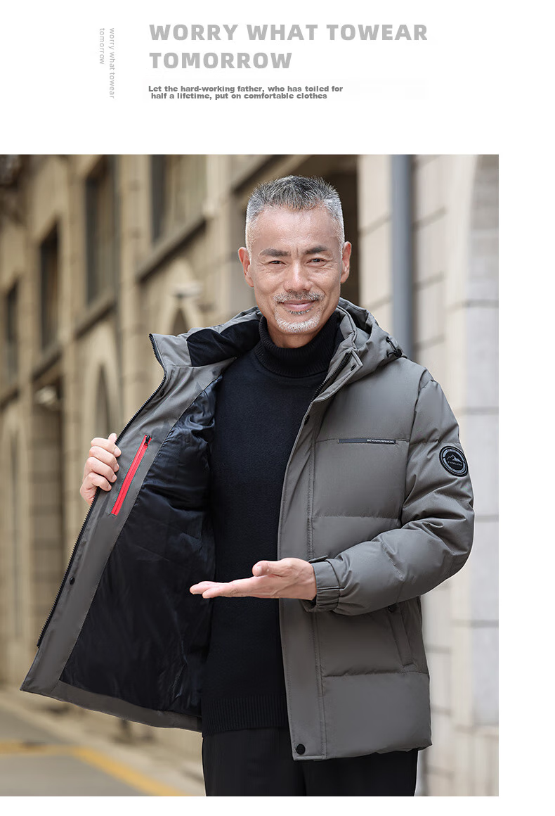 Yalu down Jacket for Men, Winter Warmth, Duck Down, Detachable Hood, Middle-Aged And Elderly Dad Style, Men's Short Coat, Outerwear 24