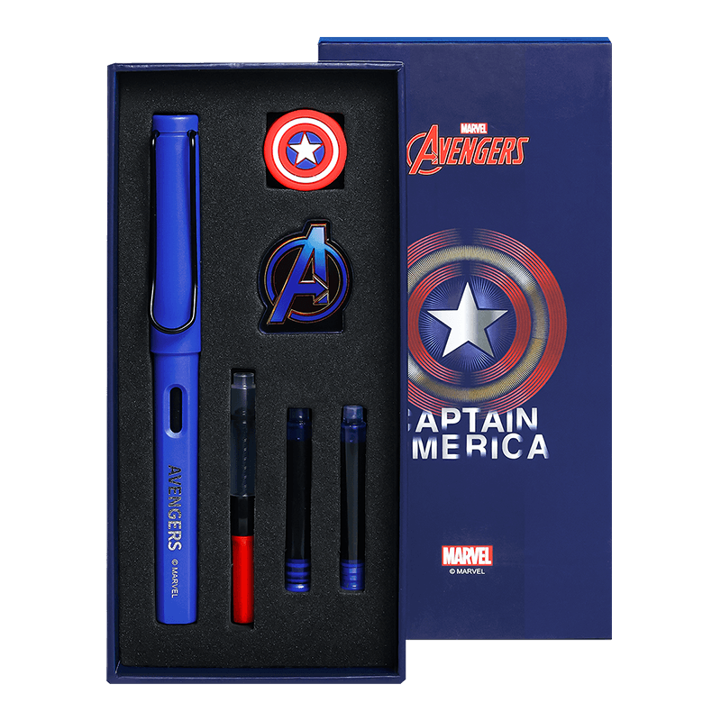 Disney Fountain Pen Gift Set for Children And Students, Calligraphy Ink Pen Set for Handwriting Practice, Learning Supplies, Birthday Gift for Kids, Captain America Specialized Writing Practice Pens