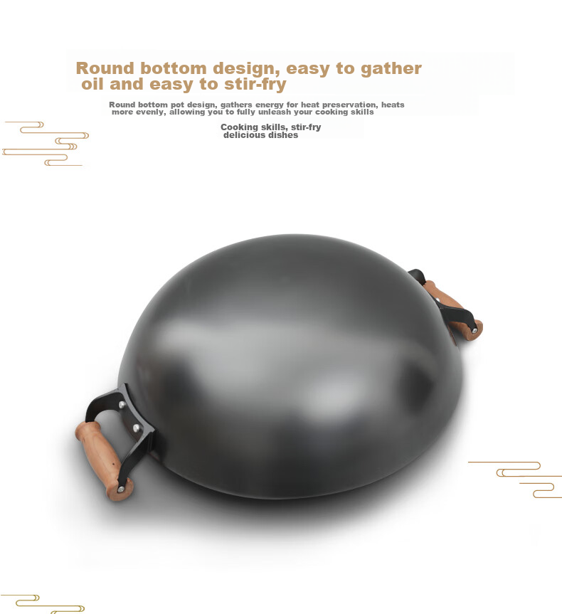 Dianjiang Cast Iron Wok, Uncoated Iron Pan, Enlarged Double-Handled Round Bottom Frying Pan, Gas Stove Cooking Pan, Deepened to 38cm 6