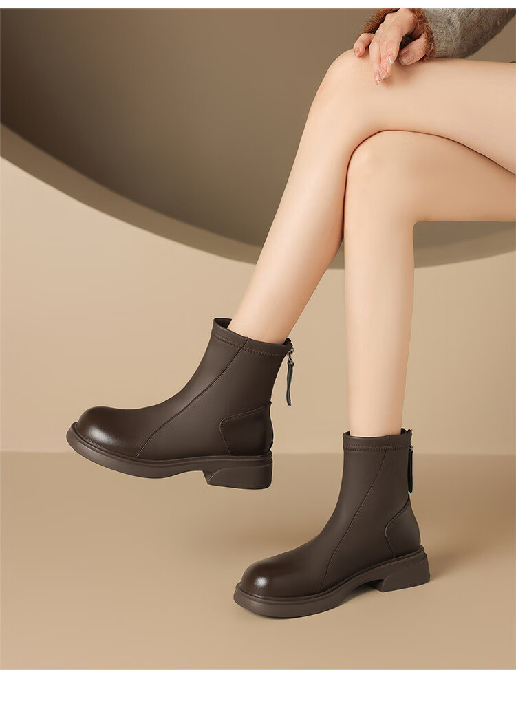 ZHR Women's Boots for Winter Commuting, Comfortable And Convenient, Retro Color-Faded Zipper Ankle Boots for Women JF102A Black Size 36 8