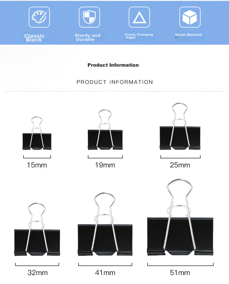 Befon Binder Clips, 60 Pieces, 15mm, Small Size, Black, File Clips, Multiple Sizes, Paper Clips, Financial Document Clips, Office Stationery, 60 Pieces/tube, 3876 3