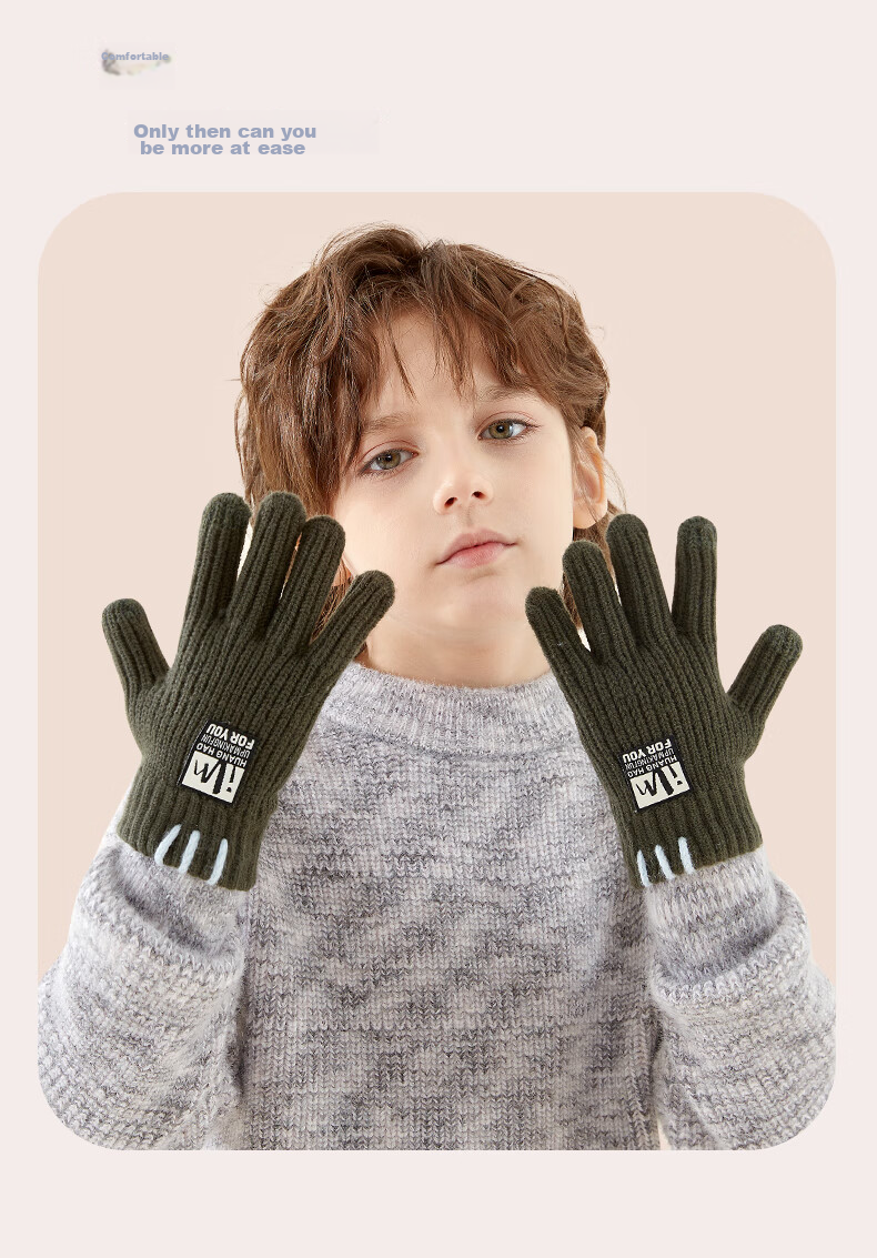 Duomiaowu Children's Gloves, Winter Boys' Warm Full-Finger Knitted Woolen Gloves, Boys' Writing Gloves, C5609 Navy Blue 10