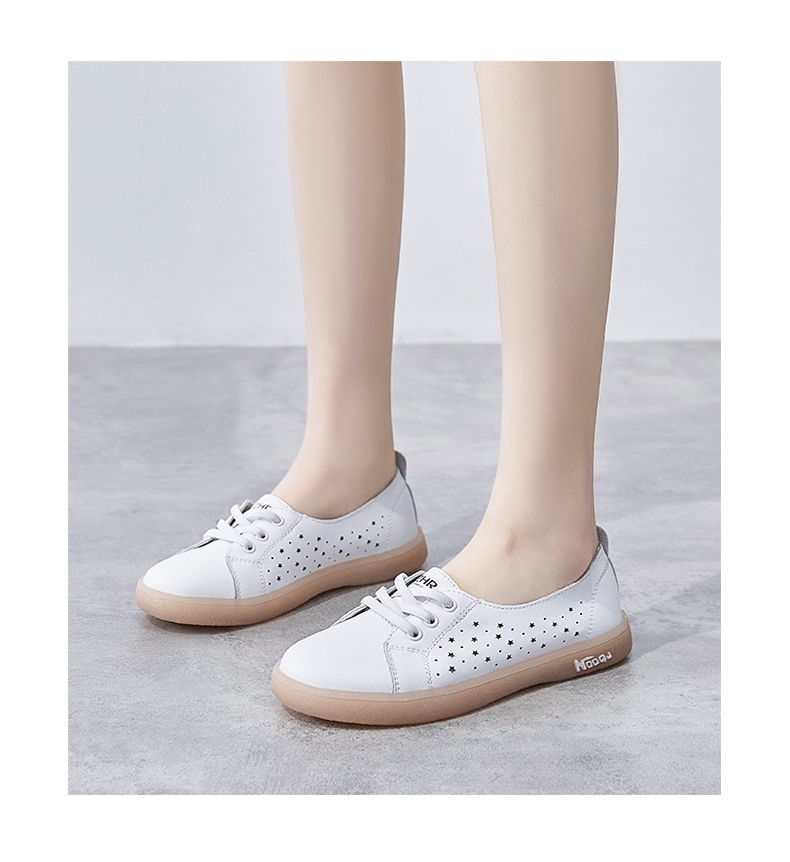 ZHR White Leather Shoes for Women with Jelly Sole, Breathable Mesh Hole Shoes, Summer Trendy Fashion Casual Versatile Flat Shoes, Soft Comfortable Low-Top Shoes for Women A66E Casual Shoes Beige 35 8