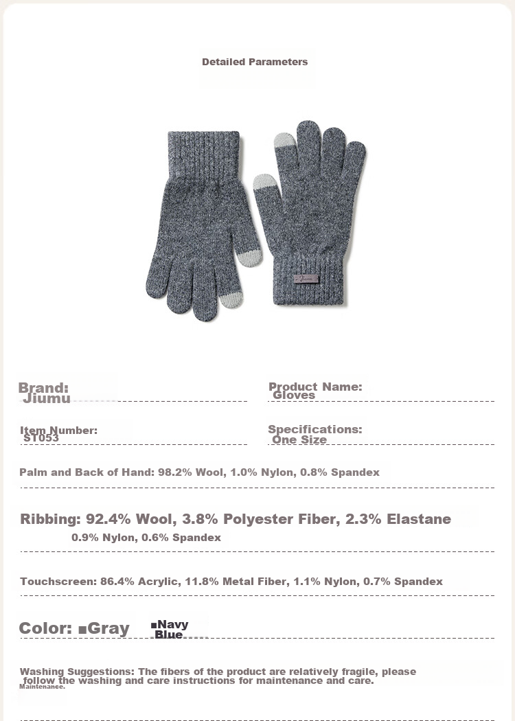 JIUMU Wool Thermal Gloves for Men, Winter Thickened Cold-Proof Touchscreen Compatible Knitted Woolen Gloves 10