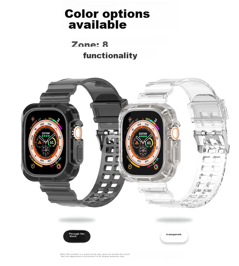 KMaxAI Compatible Apple Watch Ultra 4 Band And Dial Full Coverage, Suitable for IWatch 3/2 Series, Fresh Sports Watch Strap 49mm Protective Case Wristband, Transparent 3