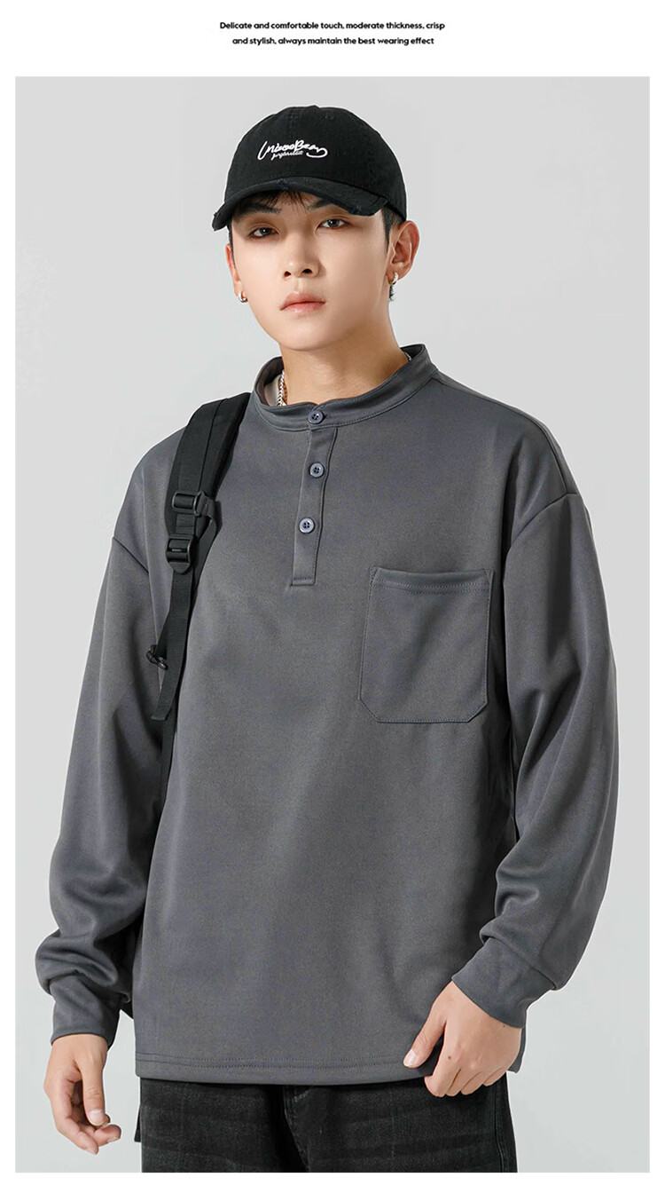 Dingfengbaoluo American Streetwear Men's Long Sleeve T-Shirt Spring Summer Crewneck Sweatshirt Loose Casual Base Shirt MT41 Black XL 8