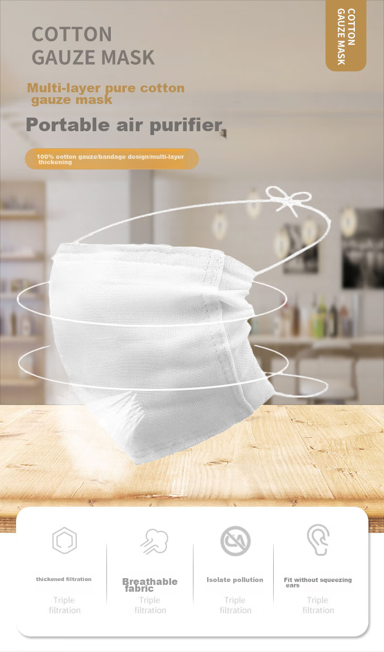BAIGE Cotton Gauze Face Mask, Thickened Dust-Proof Industrial Cotton Work Mask, Washable And Comfortable, 12 Layers * 10 Pieces, CW914389 1